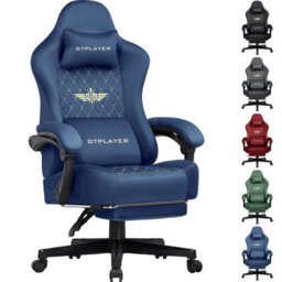 Gtplayer Fabric Gaming Chair, Ergonomic Computer Chair With Footrest And Lumbar Support Height Adjustable Home Office Chair, Blue - thumbnail 1