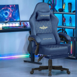 Gtplayer Fabric Gaming Chair, Ergonomic Computer Chair With Footrest And Lumbar Support Height Adjustable Home Office Chair, Blue - thumbnail 2