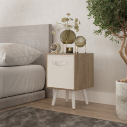 Urbn-Living Urbnliving 51Cm Height Oak Wooden Cube Storage Bookcase White Legs Bedroom Bedside With Cream Inserts - thumbnail 1