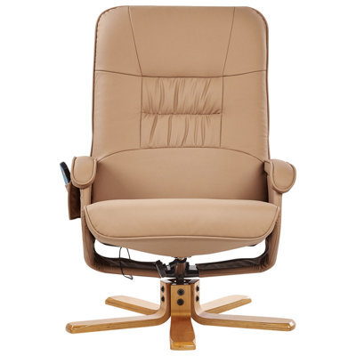 Wyld And Coco Luxora Recliner Armchair Light-Brown Faux Leather With Footrest And Remote, W68 X D68 X H98Cm - image 1