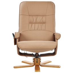 Wyld And Coco Luxora Recliner Armchair Light-Brown Faux Leather With Footrest And Remote, W68 X D68 X H98Cm - thumbnail 1