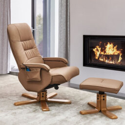 Wyld And Coco Luxora Recliner Armchair Light-Brown Faux Leather With Footrest And Remote, W68 X D68 X H98Cm - thumbnail 2