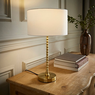 Valuelights Maeve White Fabric Drum Lamp Shade Brushed Gold Bobbin Bobble Table Lamp - image 1