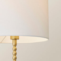 Valuelights Maeve White Fabric Drum Lamp Shade Brushed Gold Bobbin Bobble Table Lamp - thumbnail 3