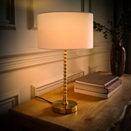 Valuelights Maeve White Fabric Drum Lamp Shade Brushed Gold Bobbin Bobble Table Lamp - thumbnail 5