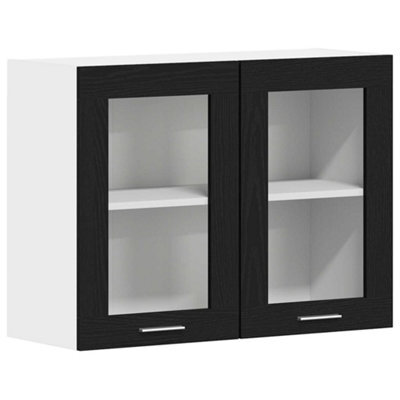 Berkfield Modern Black Oak Hanging Glass Cabinet 80X31X60 Cm Made From Engineered Wood