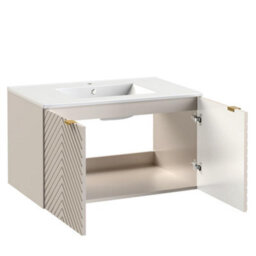 Impact Furniture Vanity Unit With Basin 800mm Bathroom Sink Cabinet Modern Wall Hung Fluted Beige Cashmere Cara - thumbnail 5
