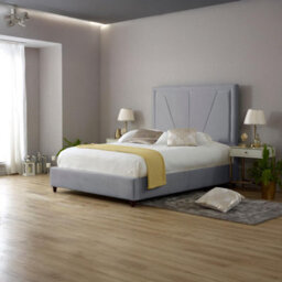 Adore Designs Adore Living Grey Plush Velvet Geometric Upholstered Panel Bed With Pocket Sprung Mattress - thumbnail 1