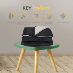 Monhouse Heated Throw - Electric Blanket - Digital Controller - 9Hr Timer, 9 Heat Settings - Single 130X160Cm - Black Shearling - thumbnail 6