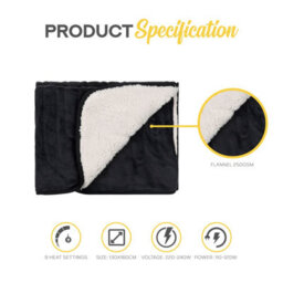 Monhouse Heated Throw - Electric Blanket - Digital Controller - 9Hr Timer, 9 Heat Settings - Single 130X160Cm - Black Shearling - thumbnail 7