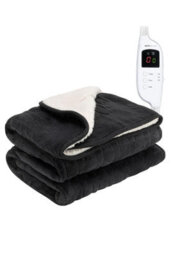 Monhouse Heated Throw - Electric Blanket - Digital Controller - 9Hr Timer, 9 Heat Settings - Single 130X160Cm - Black Shearling - thumbnail 1
