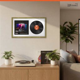 "30X17"" Gold Classic Vinyl Record Frame With White Mount For 12 Inch Lp Album Cover & Disc - Ak Frames" - thumbnail 5