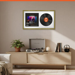 "30X17"" Gold Classic Vinyl Record Frame With White Mount For 12 Inch Lp Album Cover & Disc - Ak Frames" - thumbnail 8