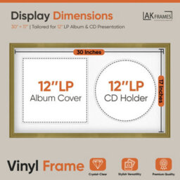 "30X17"" Gold Classic Vinyl Record Frame With White Mount For 12 Inch Lp Album Cover & Disc - Ak Frames" - thumbnail 2