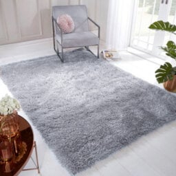 Silver Plain Shaggy Handmade Sparkle Easy To Clean Rug For Dining Room Bedroom And Living Room-133Cm (Circle) - thumbnail 1