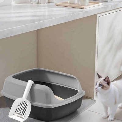 Xxl Open Top Cat Litter Tray With High Sides, Spacious Litter Box For Kittens And Adult Cats, Scoop Included, Slate Grey - image 1