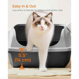 Xxl Open Top Cat Litter Tray With High Sides, Spacious Litter Box For Kittens And Adult Cats, Scoop Included, Slate Grey - thumbnail 6
