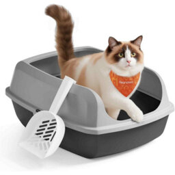 Xxl Open Top Cat Litter Tray With High Sides, Spacious Litter Box For Kittens And Adult Cats, Scoop Included, Slate Grey - thumbnail 7