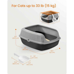Xxl Open Top Cat Litter Tray With High Sides, Spacious Litter Box For Kittens And Adult Cats, Scoop Included, Slate Grey - thumbnail 2