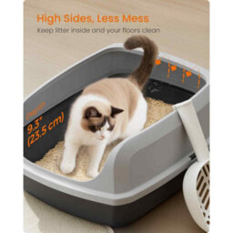 Xxl Open Top Cat Litter Tray With High Sides, Spacious Litter Box For Kittens And Adult Cats, Scoop Included, Slate Grey - thumbnail 3