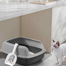 Xxl Open Top Cat Litter Tray With High Sides, Spacious Litter Box For Kittens And Adult Cats, Scoop Included, Slate Grey - thumbnail 1