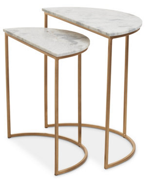 Orsina Set Of 2 Marble Top Natural Side Table, Open Design Bedside Table, Semi-Circle End Table For Living Room - image 1