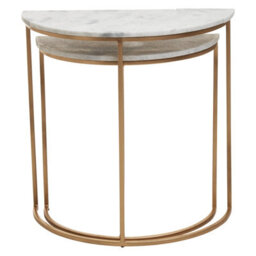 Orsina Set Of 2 Marble Top Natural Side Table, Open Design Bedside Table, Semi-Circle End Table For Living Room - thumbnail 5