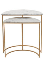 Orsina Set Of 2 Marble Top Natural Side Table, Open Design Bedside Table, Semi-Circle End Table For Living Room - thumbnail 3