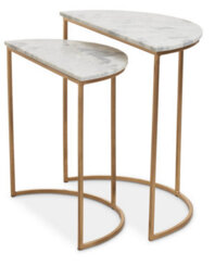 Orsina Set Of 2 Marble Top Natural Side Table, Open Design Bedside Table, Semi-Circle End Table For Living Room - thumbnail 1