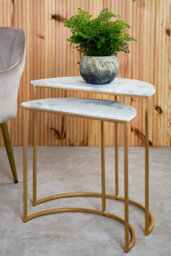 Orsina Set Of 2 Marble Top Natural Side Table, Open Design Bedside Table, Semi-Circle End Table For Living Room - thumbnail 2