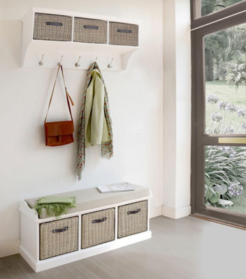Statement Furniture Tetbury 3 Brown Faux Rattan And Cream Cushion Hallway Set -White - image 1