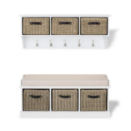 Statement Furniture Tetbury 3 Brown Faux Rattan And Cream Cushion Hallway Set -White - thumbnail 2