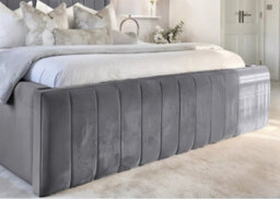 UKBEDFURNITURE Geneva Grey Plush Valvet Upholstered Bed Frame Only- Blackboard - 60 Inch Headboard - thumbnail 3
