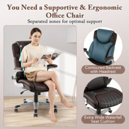 Costway Executive Office Chair Pu Leather Computer Desk Ergonomic Chair W/ Rock Function - thumbnail 6