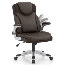 Costway Executive Office Chair Pu Leather Computer Desk Ergonomic Chair W/ Rock Function - thumbnail 1