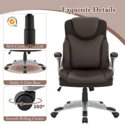 Costway Executive Office Chair Pu Leather Computer Desk Ergonomic Chair W/ Rock Function - thumbnail 9