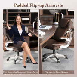 Costway Executive Office Chair Pu Leather Computer Desk Ergonomic Chair W/ Rock Function - thumbnail 8