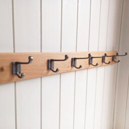 Handcrafted Solid Oak Coat Rack With Cast Iron Hooks 450mm - 3 Hooks - thumbnail 4