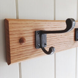Handcrafted Solid Oak Coat Rack With Cast Iron Hooks 450mm - 3 Hooks - thumbnail 2