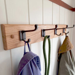 Handcrafted Solid Oak Coat Rack With Cast Iron Hooks 450mm - 3 Hooks - thumbnail 3