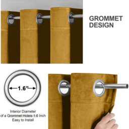 Aspire Homeware Ochre Velvet Curtain Room Darkening Blackout Eyelet Curtain Pair (W) 228Cm X (D)228Cm With Tie Back Pair - thumbnail 8