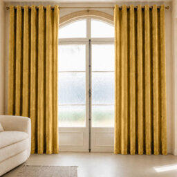 Aspire Homeware Ochre Velvet Curtain Room Darkening Blackout Eyelet Curtain Pair (W) 228Cm X (D)228Cm With Tie Back Pair - thumbnail 7