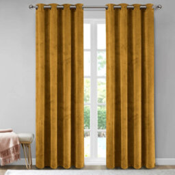 Aspire Homeware Ochre Velvet Curtain Room Darkening Blackout Eyelet Curtain Pair (W) 228Cm X (D)228Cm With Tie Back Pair - thumbnail 1