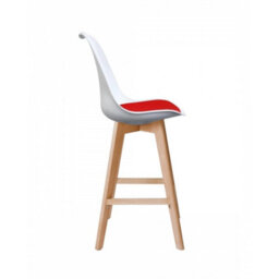 Fusion Living Soho White & Red Plastic Bar Stool With Light Wood Legs - thumbnail 5