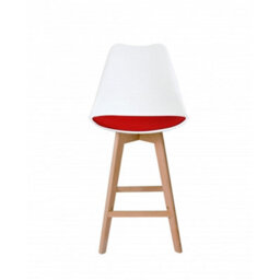 Fusion Living Soho White & Red Plastic Bar Stool With Light Wood Legs - thumbnail 6