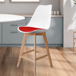 Fusion Living Soho White & Red Plastic Bar Stool With Light Wood Legs - thumbnail 2