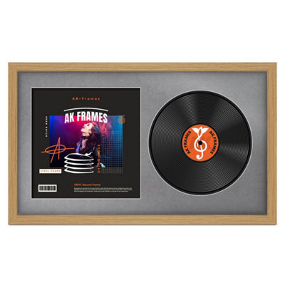 "30X17"" Light Oak Modern Vinyl Record Frame With Mid Grey Mount For 12 Inch Lp Album Cover & Disc - Ak Frames" - image 1