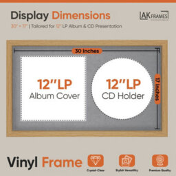 "30X17"" Light Oak Modern Vinyl Record Frame With Mid Grey Mount For 12 Inch Lp Album Cover & Disc - Ak Frames" - thumbnail 2