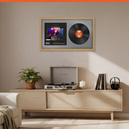 "30X17"" Light Oak Modern Vinyl Record Frame With Mid Grey Mount For 12 Inch Lp Album Cover & Disc - Ak Frames" - thumbnail 8