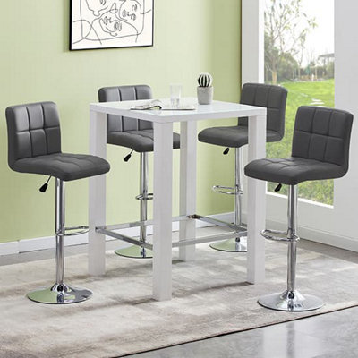 Furniture in Fashion Jam Square Glass White Gloss Bar Table With 4 Coco Grey Stools - image 1